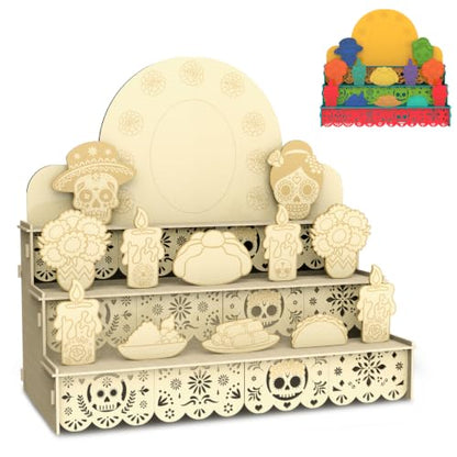 Dia De Los Muertos 3-Tier Wooden Altar Shadow Box - Festive Mexican Folk Art Decor