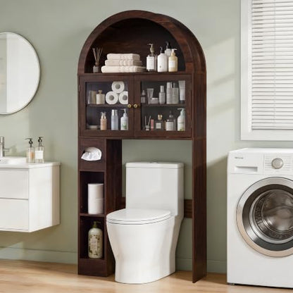 Over-the-Toilet Storage Cabinet with Arched Top - Dark Walnut, 68" Tall