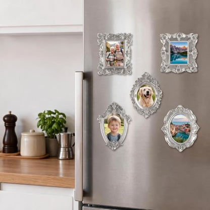 Vintage Mini Resin Picture Frames Set - Silver, 5 Pcs Small Photo Frames