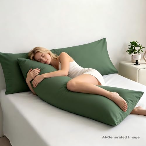 Olive Green Cotton Body Pillowcase 20x54 Inch Envelope Cover - BEDSUM
