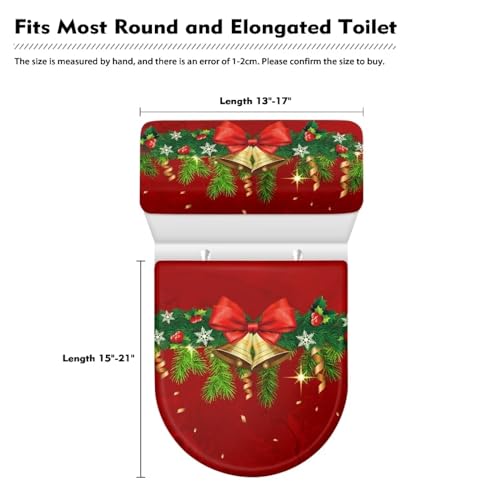 Christmas Toilet Seat Cover Set Xmas Jingle Bell Elongated Toilet Lid Cover Bathroom Decor