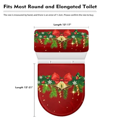 Christmas Toilet Seat Cover Set Xmas Jingle Bell Elongated Toilet Lid Cover Bathroom Decor