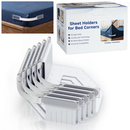 Bed Sheet Holders for Corners 4 Pack - Heavy Duty Fitted Sheet Grippers with Sliding Locks