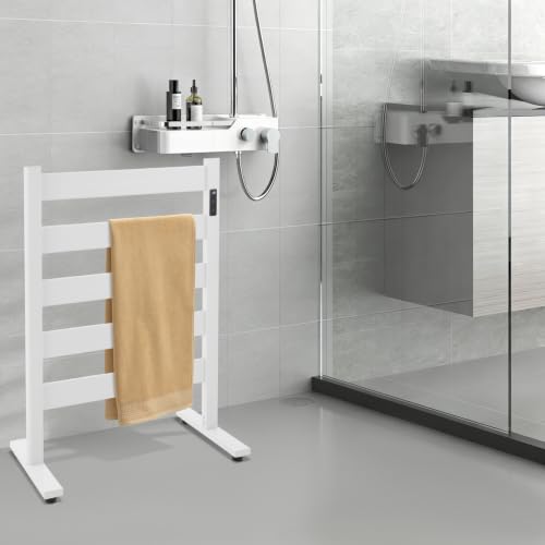 White 5-Bar Electric Heated Towel Rack with Adjustable Timer & Temperature