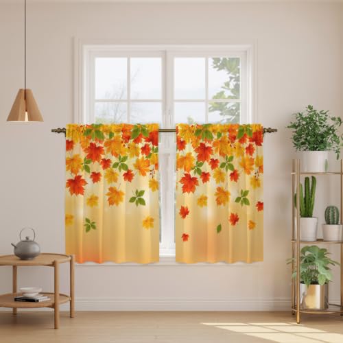 Yellow & Orange Fall Leaves Kitchen Tier Curtains 27.5 x 45 Inches - Pack of 2