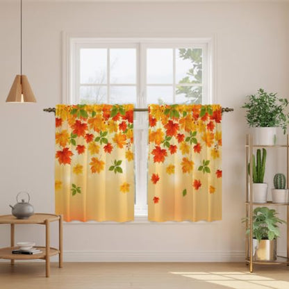 Yellow & Orange Fall Leaves Kitchen Tier Curtains 27.5 x 45 Inches - Pack of 2