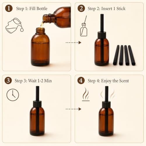 Reed Diffuser Set with Amber Glass Bottle & 5 Reeds - Home Fragrance Decor