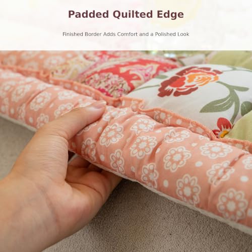 Pink Patchwork Cotton Couch Cover - Thick Non-Slip Sofa Seat Pad 27.6 x 70.9 in