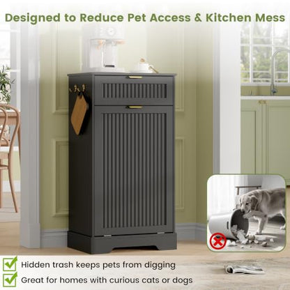 Tilt-Out Trash Can Cabinet 13 Gallon Black with Deodorizing Function - 14 x 20.3 x 38.6 Inches