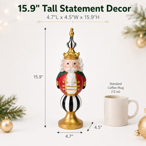 Nutcracker Christmas Decor 15.9 Inch Tall Resin Figurine Black & White Red Variation