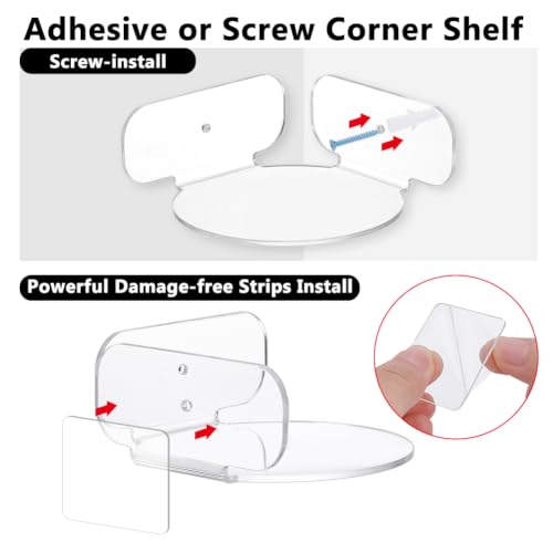 Clear Acrylic Corner Shelf Set - Wall Mount Floating Shelves for Security Cameras, Plants, Monitors, 4.4x4.4x1.9 Inch - 2 Pieces