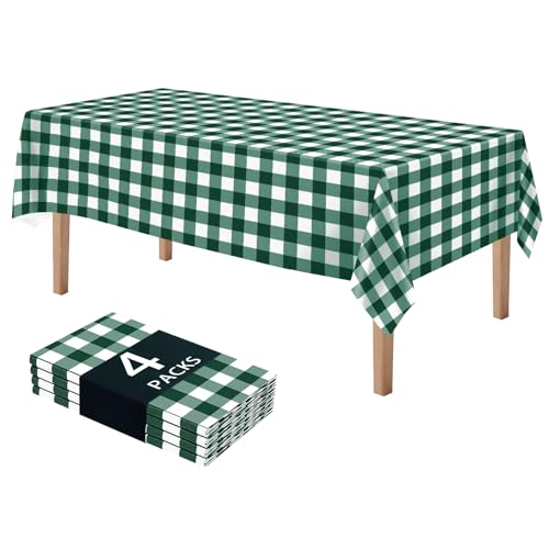 Green and White Gingham Disposable Tablecloths 54x108 Inch 4 Pack