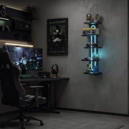 5 Tier Floating Shelf with RGB Light Black - Modern Wall Decor