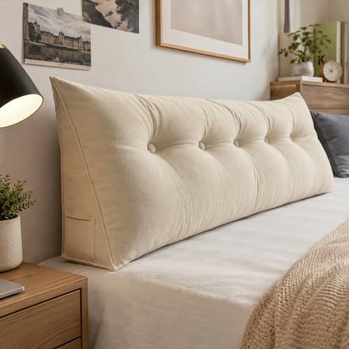 Linen Tone Velvet Twin XL Dorm Headboard Pillow with Wedge Cushion - 23.6 x 19.7 x 7.9 in