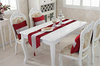 13x82 Inch Christmas Table Runner with Sequins Rhinestones and Tassels - Red