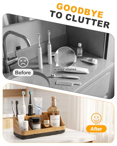 Woodblack Bathroom Counter Organizer and Storage with 7 Slots - Detachable & Non-Slip