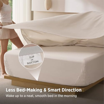 Bedsure Beige Deep Pocket King Sheets for 18-Inch Mattresses - Stay Put Design