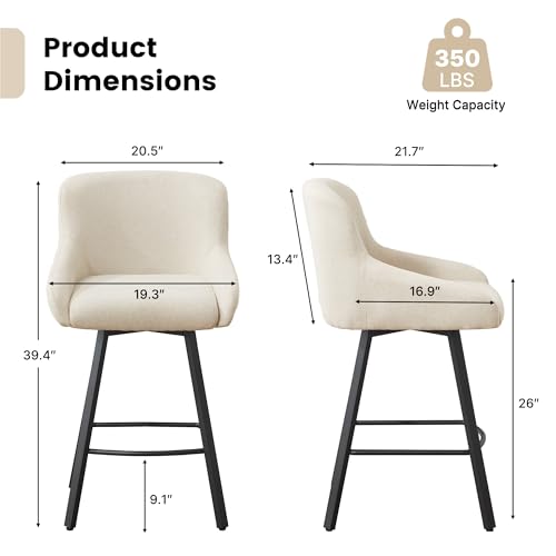Set of 2 26-Inch Counter Height Swivel Bar Stools Beige