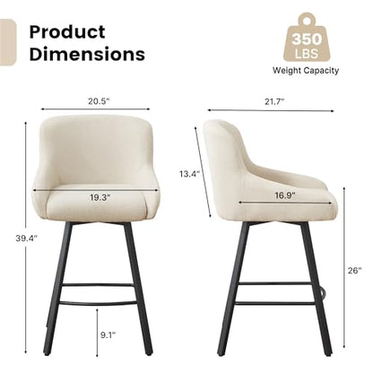 Set of 2 26-Inch Counter Height Swivel Bar Stools Beige