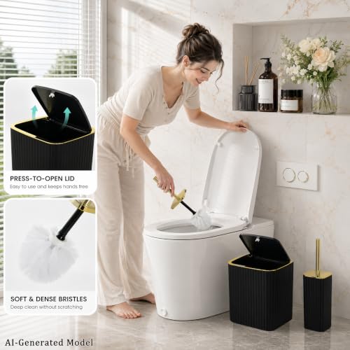 Black and Gold Bathroom Accessories Set – 10-Piece All-in-One Vanity Decor with Dispensers, Toothbrush Holder, and Storage Jars (Variation: Black & Gold / Bath Set 10 Piece)