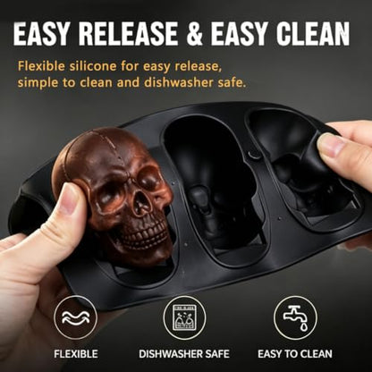 Skull Cake Pan Silicone Mold - 6 Cavity Halloween Baking Mold