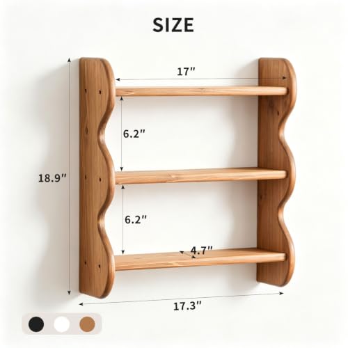 3 Tier Solid Wood Wall Shelf - Rustic Floating Storage Organizer, Brown
