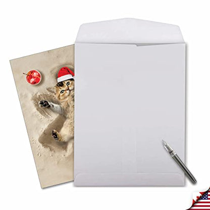 Holiday Sand Angels Cat Christmas Greeting Card - Merry Christmas