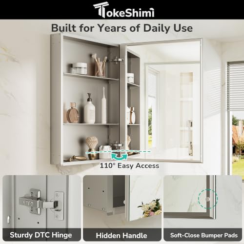14x24 Inch Double-Sided Medicine Cabinet with Mirror and 110° Hinge - Light Aluminum Frame