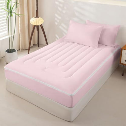 Pink Zipper Bedding Comforter Set - Full Size with Pillowcases & Fitted Sheet - Baby Pink
