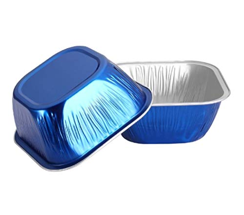 KEISEN Square 4" 8oz 230ml 100/PK Disposable Aluminum Foil Cups for Muffin Cupcake Baking Bake Utility Ramekin Cup(blue)