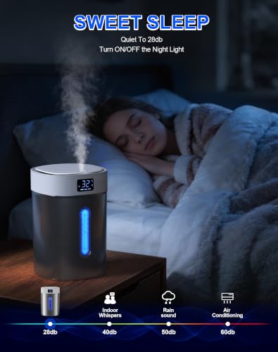 Large Stainless Steel Humidifier for Bedroom and Home, 4L Tank, Night Light & Timer