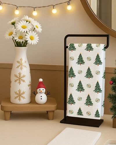Christmas Tree Kitchen Towels - Farmhouse Holiday Wreath & Pine Design - 16x24 Inch - Variation of THIS listing