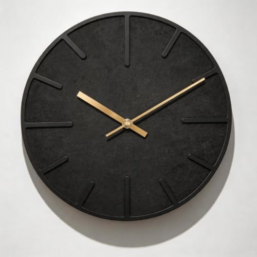 Wall Clock 12 Inch Diameter Black Wooden Dial Silent Quartz Movement - Black / 12 Inch
