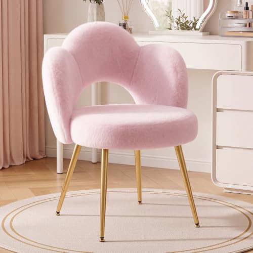 Pink Fluffy Vanity Chair with Gold Legs - Makeup & Bedroom Seating - Variation of THIS listing