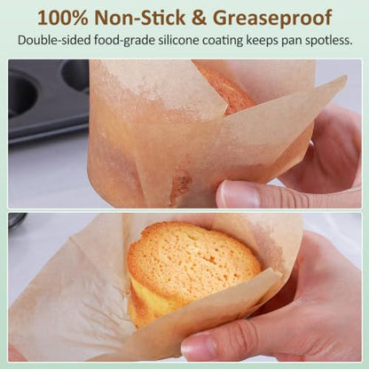 Natural Tulip Cupcake Liners 225pcs - Greaseproof Baking Cups for Muffins