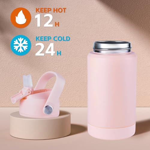 Kerilyn 12oz Kids Insulated Water Bottle, Leak-proof Toddler Cup With Straws Lids, Kids Water Bottles For School Boys Girls, Stainless Steel Vacuum Insulated Bottle For Kids, BPA Free, Pink