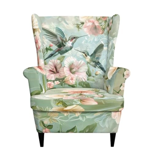 Green Hummingbird Slip Cover for Wing Back Chair 2 Piece Furniture Protector