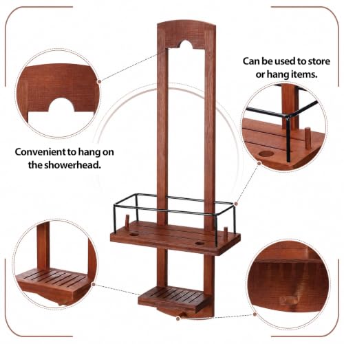 Wooden Shower Caddy with 2 Tiers for Bathroom Organization - Natural Bamboo