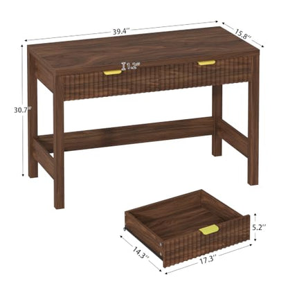 Small 39 Inch Computer Desk with 2 Drawers - Space Saving Home Office Furniture