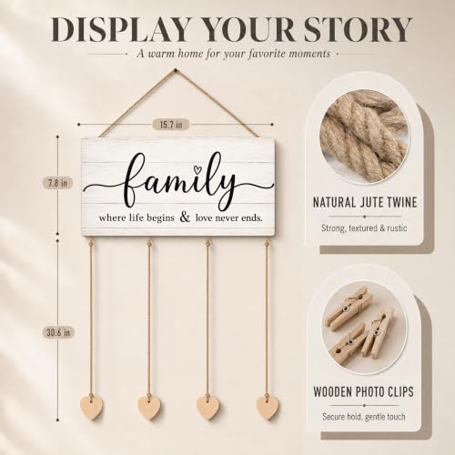 AWSICE Natural Wood Family Photo Frame Hanging Display Wall Decor