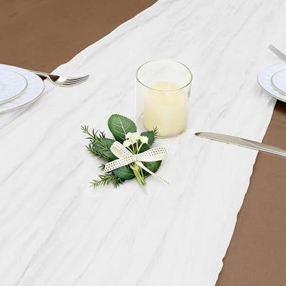 White Cheesecloth Table Runner 35x120 Inches - Gauze Wrinkle Design, 1 Pack - Bohemian Style, Casual Decor