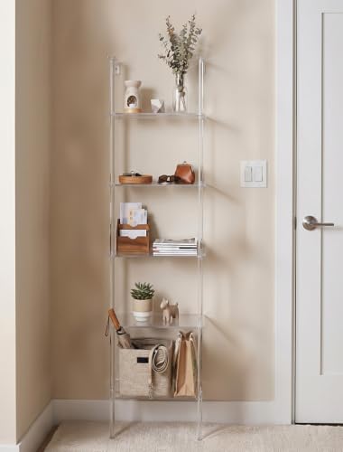5 Tier Clear Acrylic Wall Ladder Shelf for Storage & Organizer