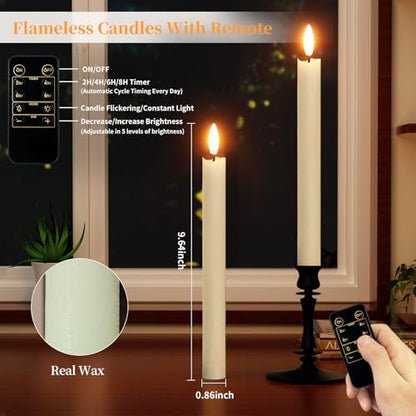 Rechargeable Flameless Taper Candles with Charging Station - 6 Pack Real Wax