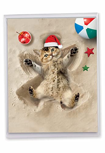 Holiday Sand Angels Cat Christmas Greeting Card - Merry Christmas