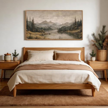 Mountain Lake Forest Wall Art - Matthew 11:28 Come to Me - 40x20 Inch Framed Nature Decor