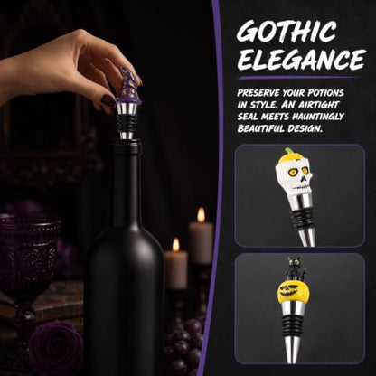 Halloween Wine Bottle Stoppers Set Skull Black Cat Pumpkin Decor