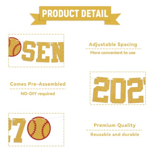 Senior 2027 Softball Banner - Gold Glitter Class of 2027 Party Decor