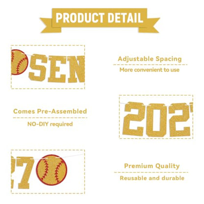 Senior 2027 Softball Banner - Gold Glitter Class of 2027 Party Decor