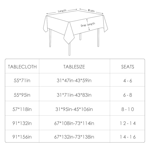 Waterproof Rectangle Table Cloth - Dark Green 91x132 Inches - Faux Linen