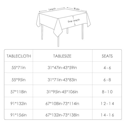 Waterproof Rectangle Table Cloth - Dark Green 91x132 Inches - Faux Linen